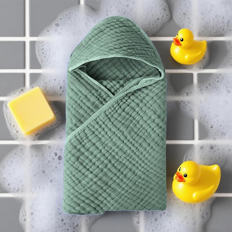 منشفة الأطفال ذات القلنسوة باللون الأخضر الداكن 35 × 35 بوصة، رداء حمام سريع الجفاف للأعمار من 0 إلى 3 سنوات - Image 2